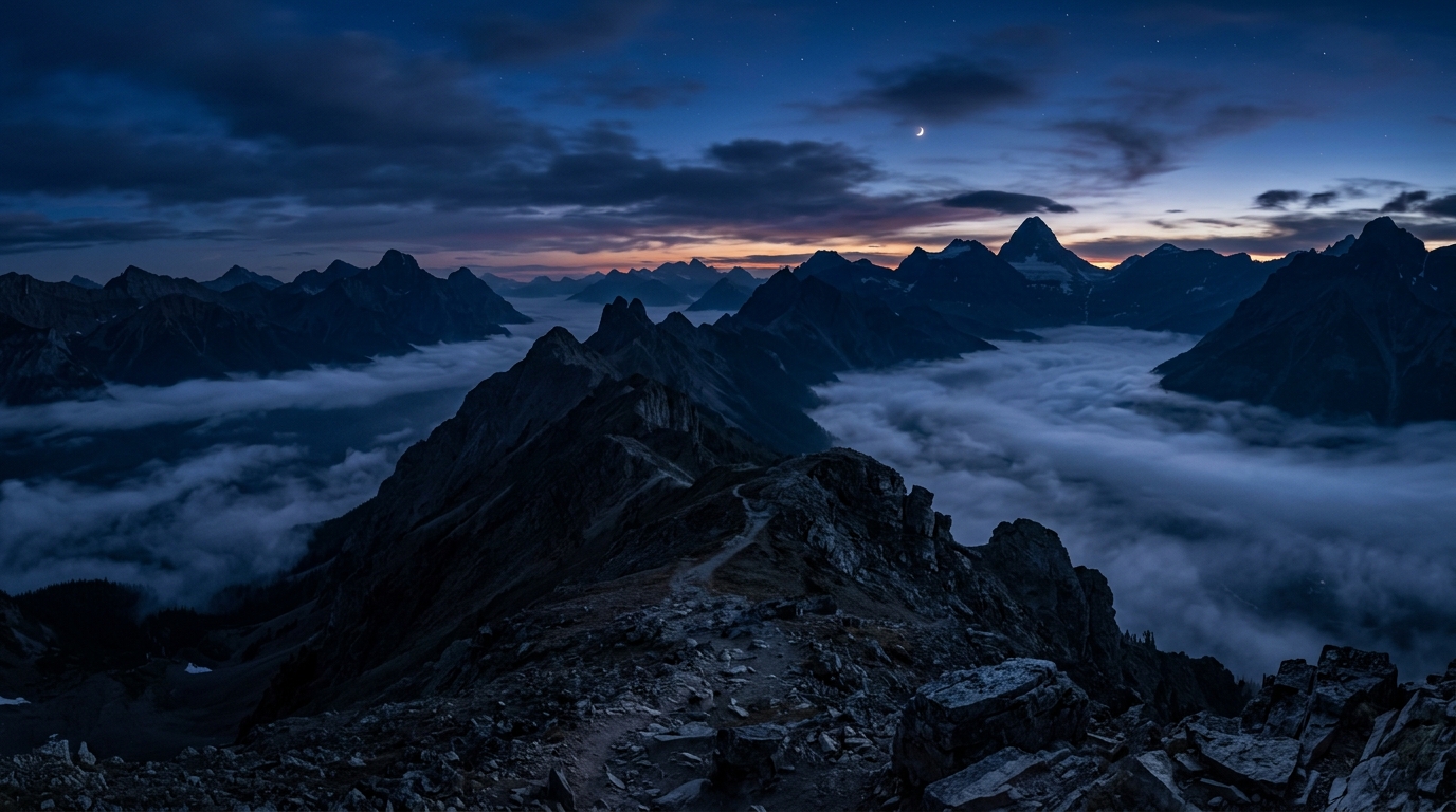 Mountain panorama at twilight symbolizing future possibilities